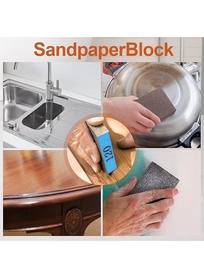 واي جيه 4 عبوة من كتل ورق الصنفرة، أربع درجات حبيبية في كل عبوة 60/80/120/220، مسحوق صنفرة يُغسل ويُعاد استخدامه، صنع يدويًا، كتل ورق صنفرة لجدار الجدران الجاف، للجدار الخشبي والزجاج المعدني - Image 5